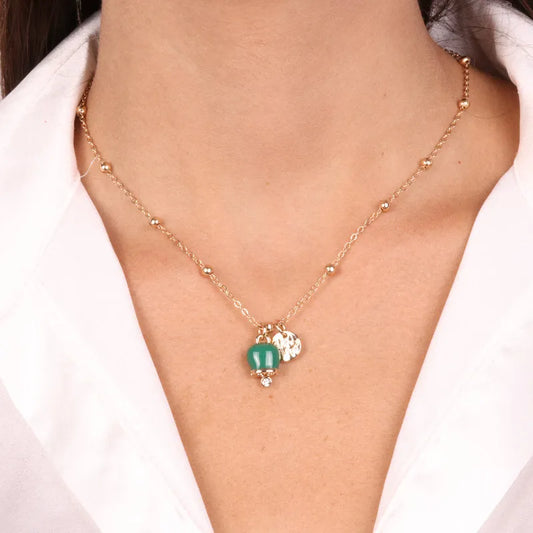 AMO CAPRI - COLLANA MINI IN METALLO DORATO CAMPANELLA VERDE BOTTIGLIA