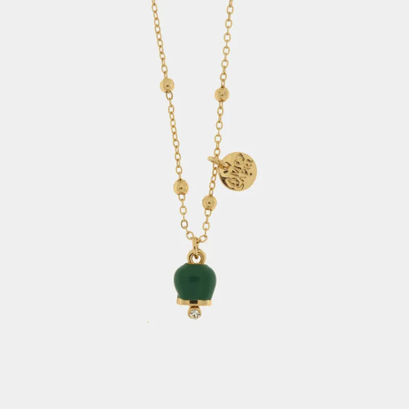 AMO CAPRI - COLLANA MINI IN METALLO DORATO CAMPANELLA VERDE BOTTIGLIA