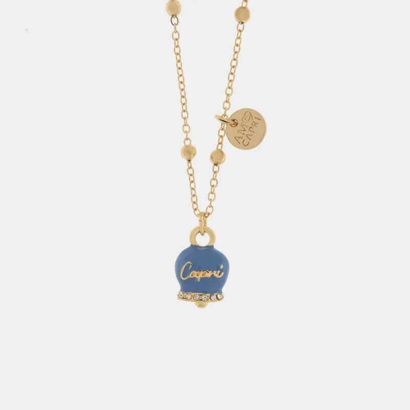 AMO CAPRI - GOLD-TONE METAL NECKLACE WITH AVIATOR BLUE BELL CHARM