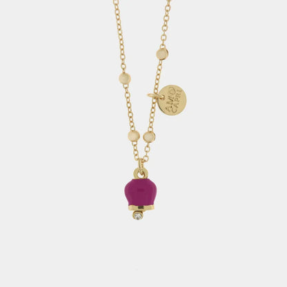AMO CAPRI - MINI GOLD-TONE METAL NECKLACE WITH BURGUNDY BELL