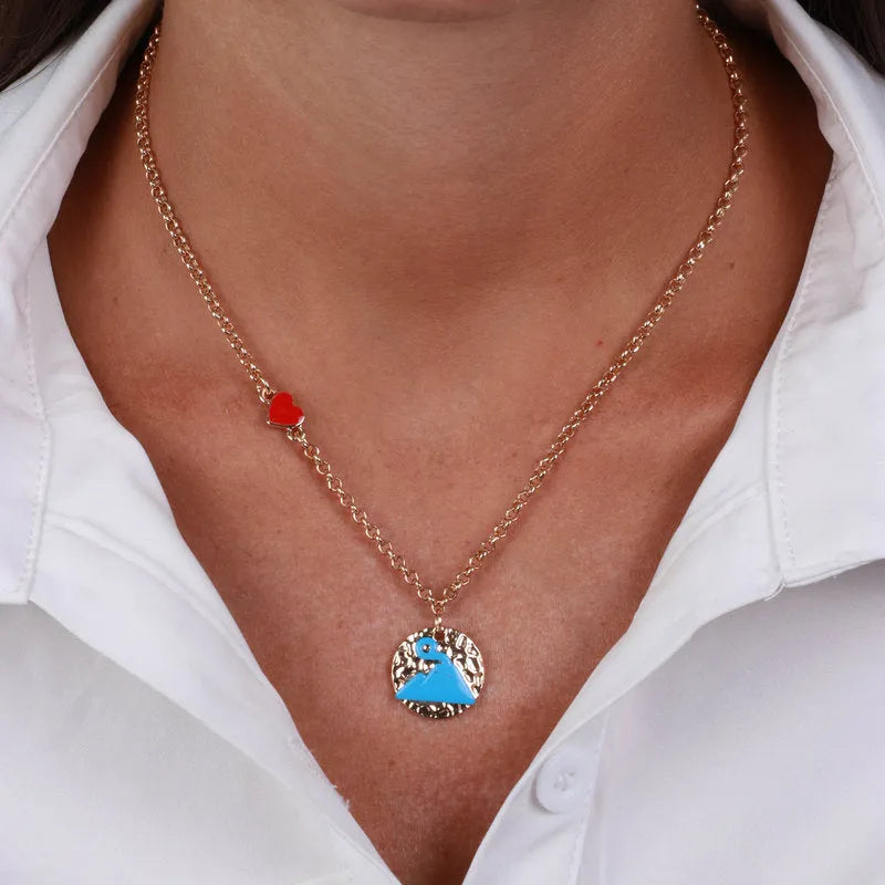 AMO NAPOLI - COLLANA IN METALLO DORATO CON VESUVIO TURCHESE