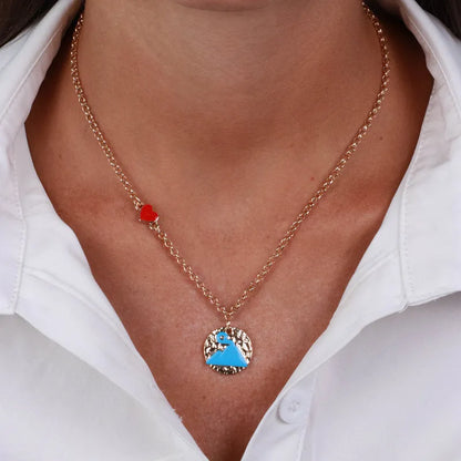 AMO NAPOLI - COLLANA IN METALLO DORATO CON VESUVIO TURCHESE