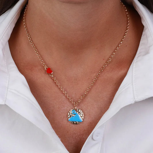 AMO NAPOLI - COLLANA IN METALLO DORATO CON VESUVIO TURCHESE