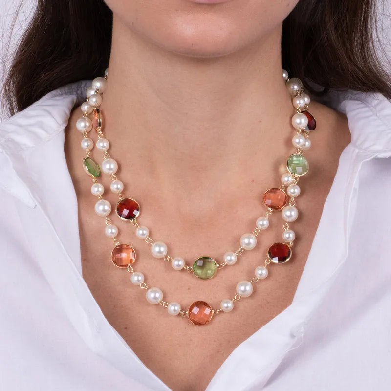I LOVE VENICE - GOLD-TONE METAL NECKLACE WITH BEADS AND CRYSTALS