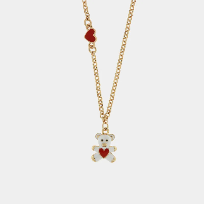 AMO CAPRI - GOLD-TONE METAL NECKLACE WITH WHITE TEDDY BEAR