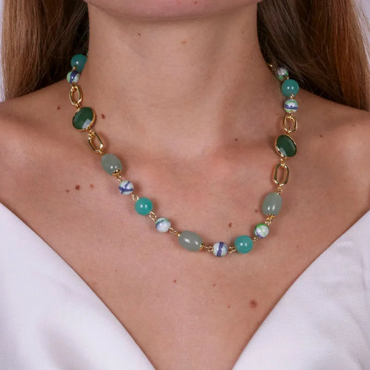 AMO VENEZIA - COLLANA IN METALLO CON PIETRE SFUMATE VERDI