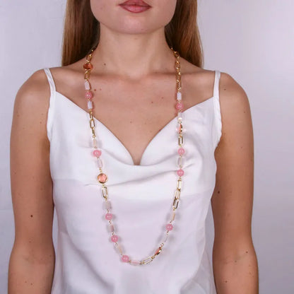 AMO VENEZIA - COLLANA IN METALLO CON CRISTALLI E PERLE ROSA