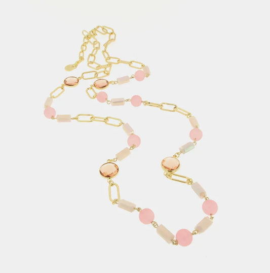 AMO VENEZIA - COLLANA IN METALLO CON CRISTALLI E PERLE ROSA