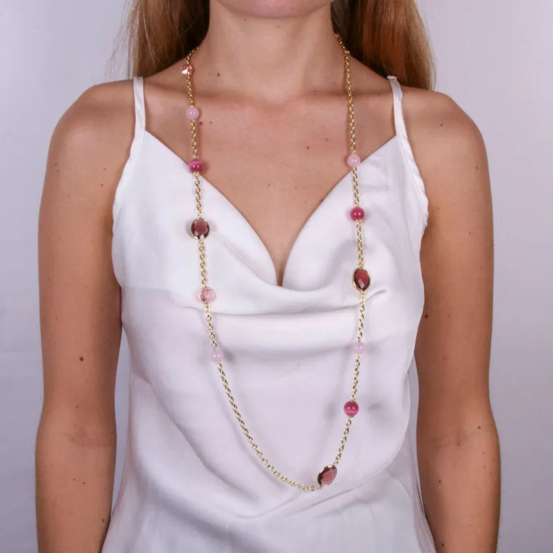 I LOVE VENICE - LONG NECKLACE WITH CRYSTALS AND PINK STONES