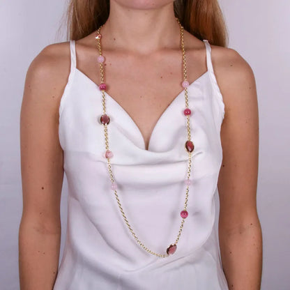 I LOVE VENICE - LONG NECKLACE WITH CRYSTALS AND PINK STONES