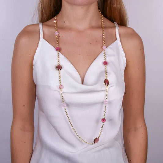 AMO VENEZIA - COLLANA IN METALLO CON CRISTALLI E PERLE  ROSA