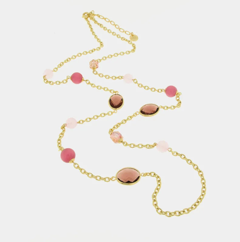 I LOVE VENICE - LONG NECKLACE WITH CRYSTALS AND PINK STONES