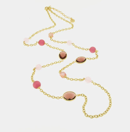 I LOVE VENICE - LONG NECKLACE WITH CRYSTALS AND PINK STONES