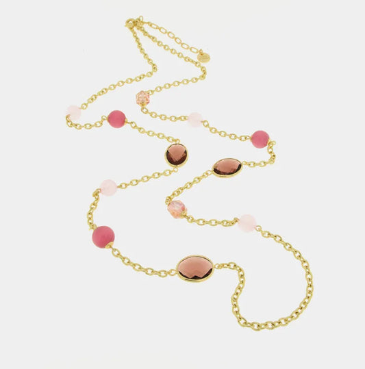 AMO VENEZIA - COLLANA IN METALLO CON CRISTALLI E PERLE  ROSA