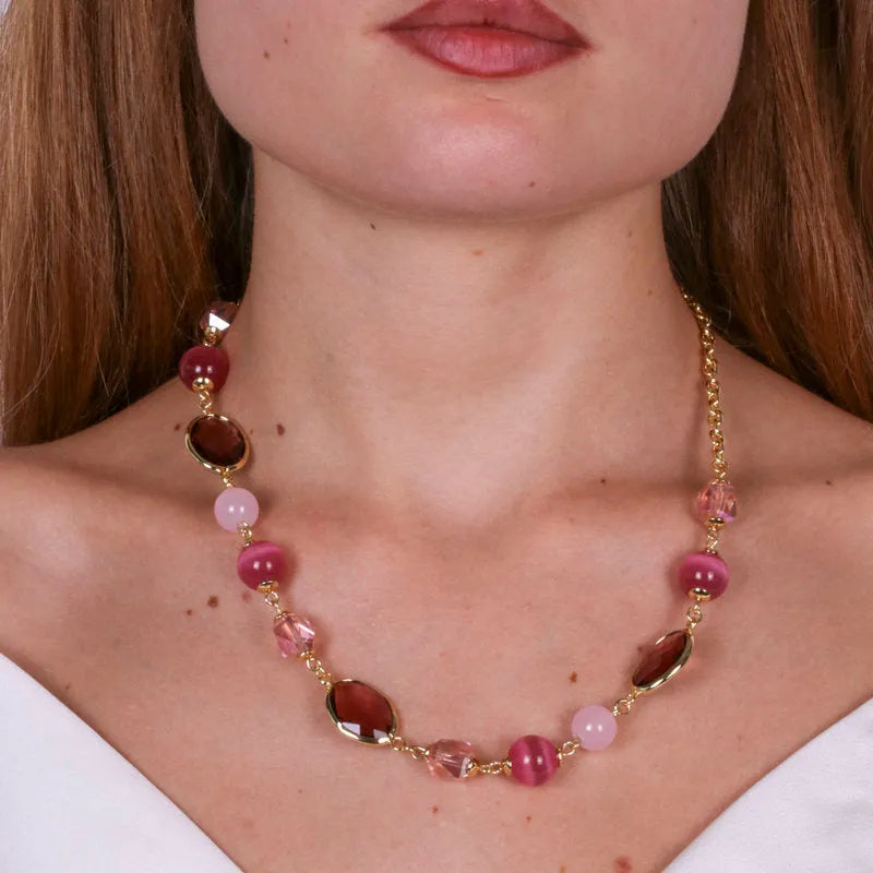 AMO VENEZIA - COLLANA IN METALLO CON CRISTALLI E PERLE  ROSA