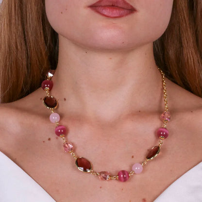 AMO VENEZIA - COLLANA IN METALLO CON CRISTALLI E PERLE  ROSA