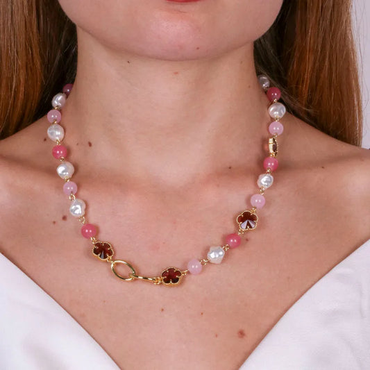 AMO VENEZIA - COLLANA IN METALLO CON CRISTALLI ROSA E PERLINE