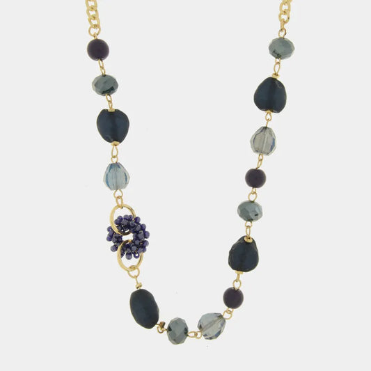 AMO VENEZIA - COLLANA IN METALLO CON PIETRE BLU E DETTAGLIO IN PERLINE