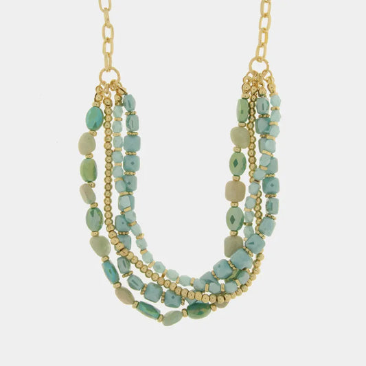 AMO VENEZIA - COLLANA IN METALLO MULTIFILO CON PIETRE VERDI