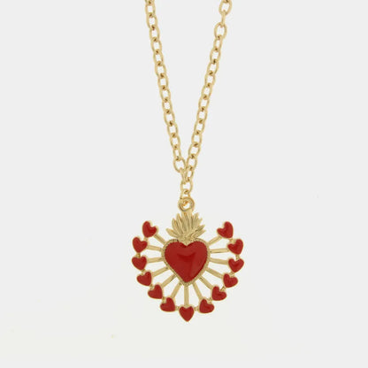 I LOVE NAPLES - GOLD PLATED METAL NECKLACE WITH RED SACRED HEART