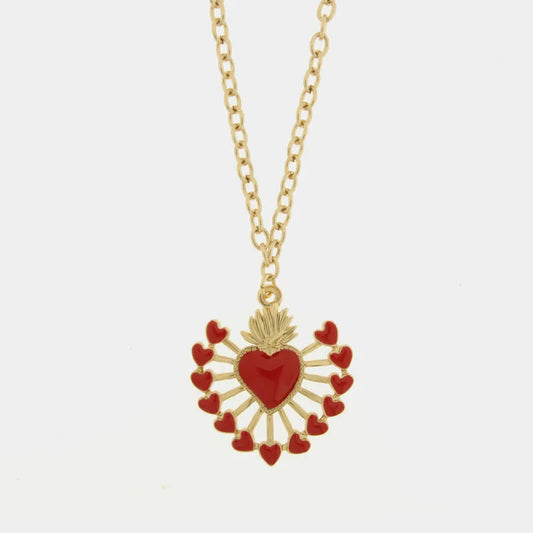 AMO NAPOLI - COLLANA METALLO DORATO CON CUORE SACRO ROSSO