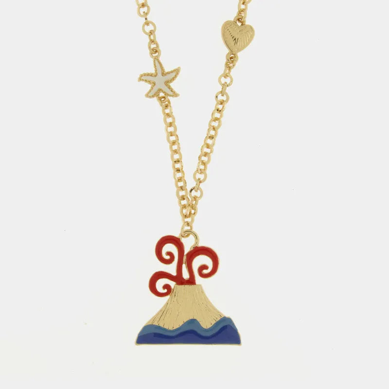 I LOVE NAPLES - GOLD-PLATED METAL NECKLACE WITH ENAMELLED VESUVIUS