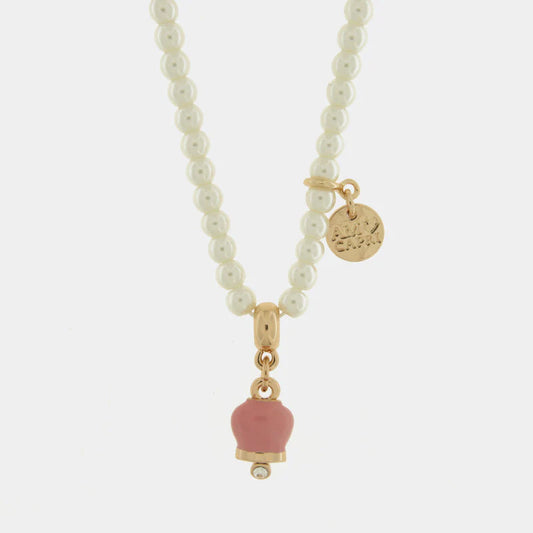 AMO CAPRI - COLLANA PERLE E CAMPANELLA MINI ROSA