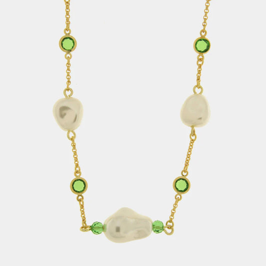 AMO VENEZIA - COLLANA IN METALLO CRISTALLI VERDI E PERLE