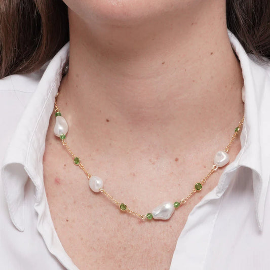 AMO VENEZIA - COLLANA IN METALLO CRISTALLI VERDI E PERLE