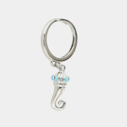 AMO NAPOLI - ANELLO IN METALLO RODIO CON CORNO E  SMALTO TURCHESE