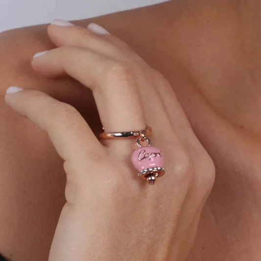 AMO CAPRI - ANELLO METALLO CON CAMPANELLA SMALTO ROSA E CRISTALLI