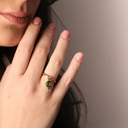 AMO CAPRI - METAL RING WITH GREEN ENAMEL BELL