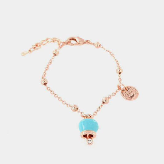 AMO CAPRI - BRACCIALE IN METALLO ROSE' CON CAMPANELLA MINI TURCHESE E PUNTO LUCE
