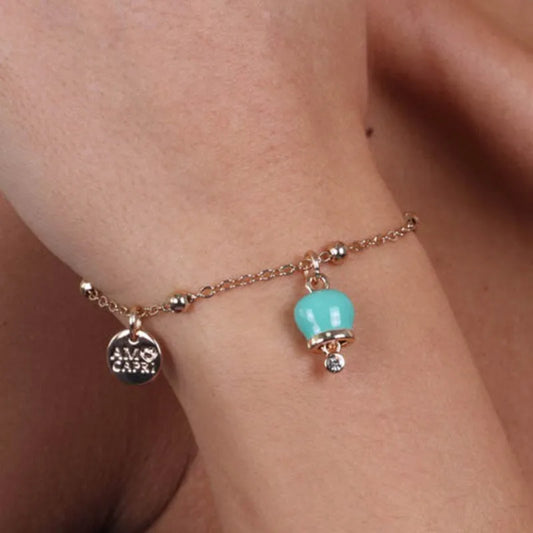 AMO CAPRI - BRACCIALE IN METALLO DORATO CON CAMPANELLA MINI SMALTO TIFFANY
