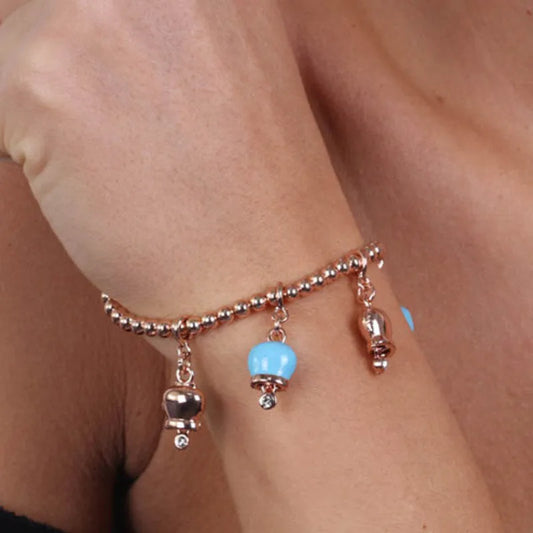 AMO CAPRI - BRACCIALE IN METALLO ROSE' QUATTRO CAMPANELLE  TURCHESI E ROSE'