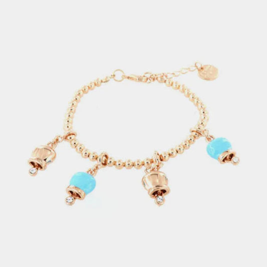 AMO CAPRI - BRACCIALE IN METALLO ROSE' QUATTRO CAMPANELLE  TURCHESI E ROSE'