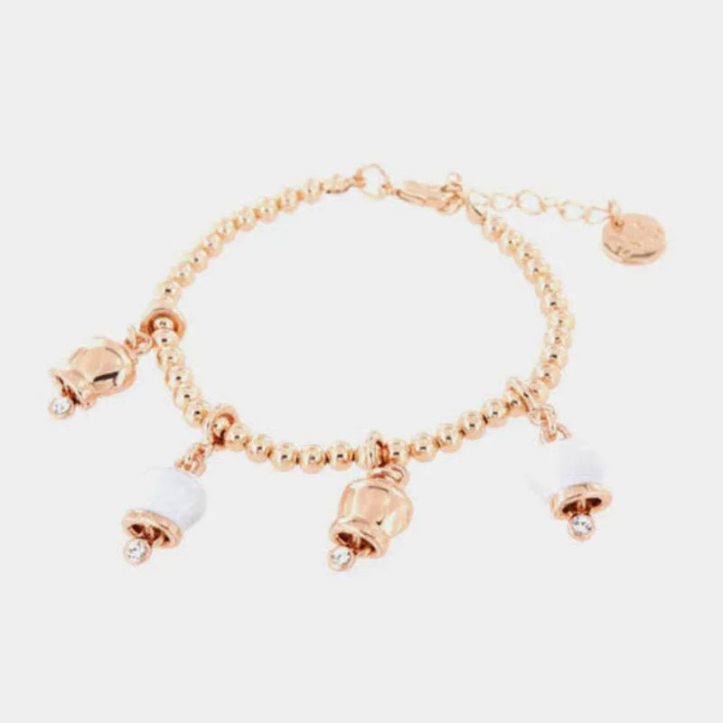 AMO CAPRI - ROSE METAL BRACELET WITH WHITE AND ROSE BELLS