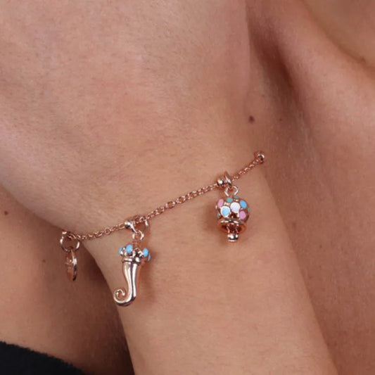 AMO CAPRI - BRACCIALE IN METALLO ROSE' CORNO E CAMPANELLA POIS