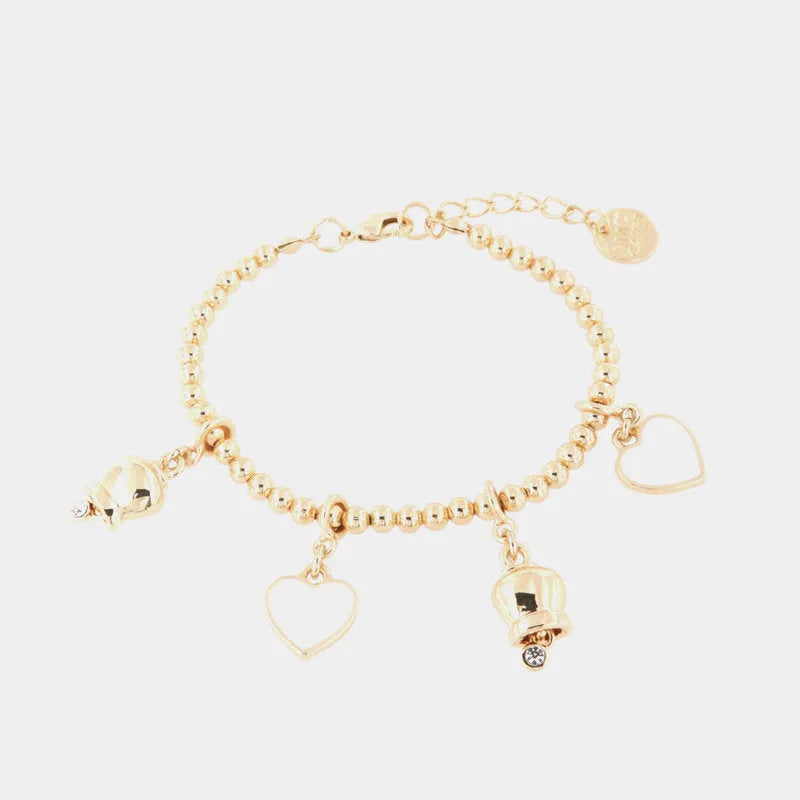 AMO CAPRI - BRACCIALE IN METALLO DORATO CON CAMPANELLE E CUORI BIANCHI