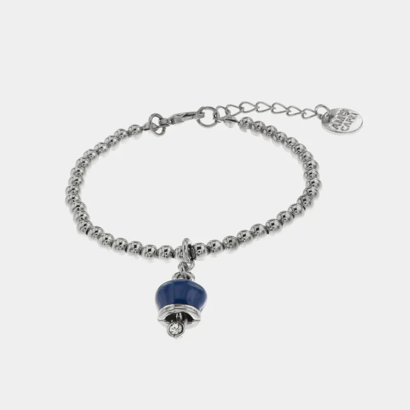 AMO CAPRI - BRACCIALE IN METALLO CON SFERE PICCOLE E CAMPANELLA MINI BLU