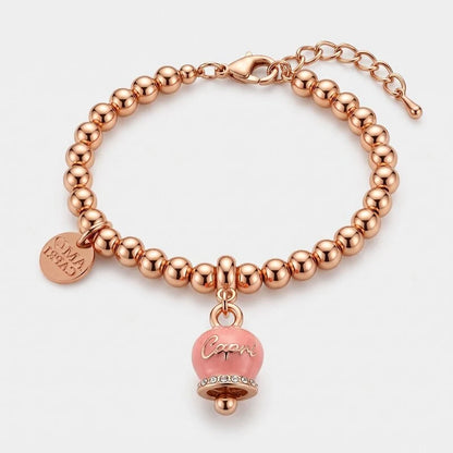 AMO CAPRI - BRACCIALE IN METALLO ROSE' CAMPANELLA ROSA E SCRITTA CAPRI