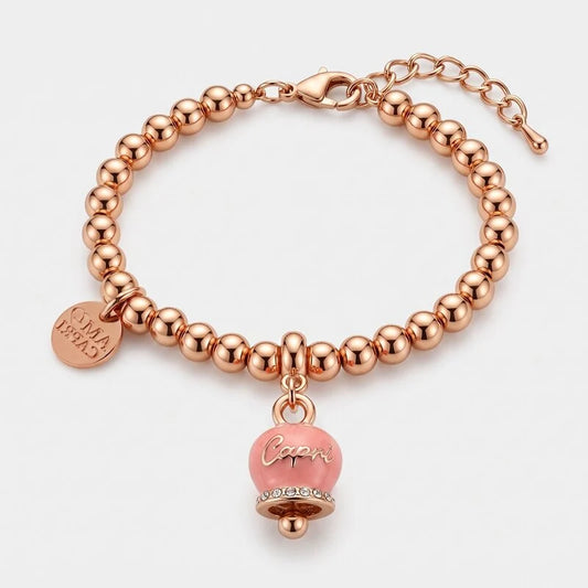 AMO CAPRI - BRACCIALE IN METALLO ROSE' CAMPANELLA ROSA E SCRITTA CAPRI