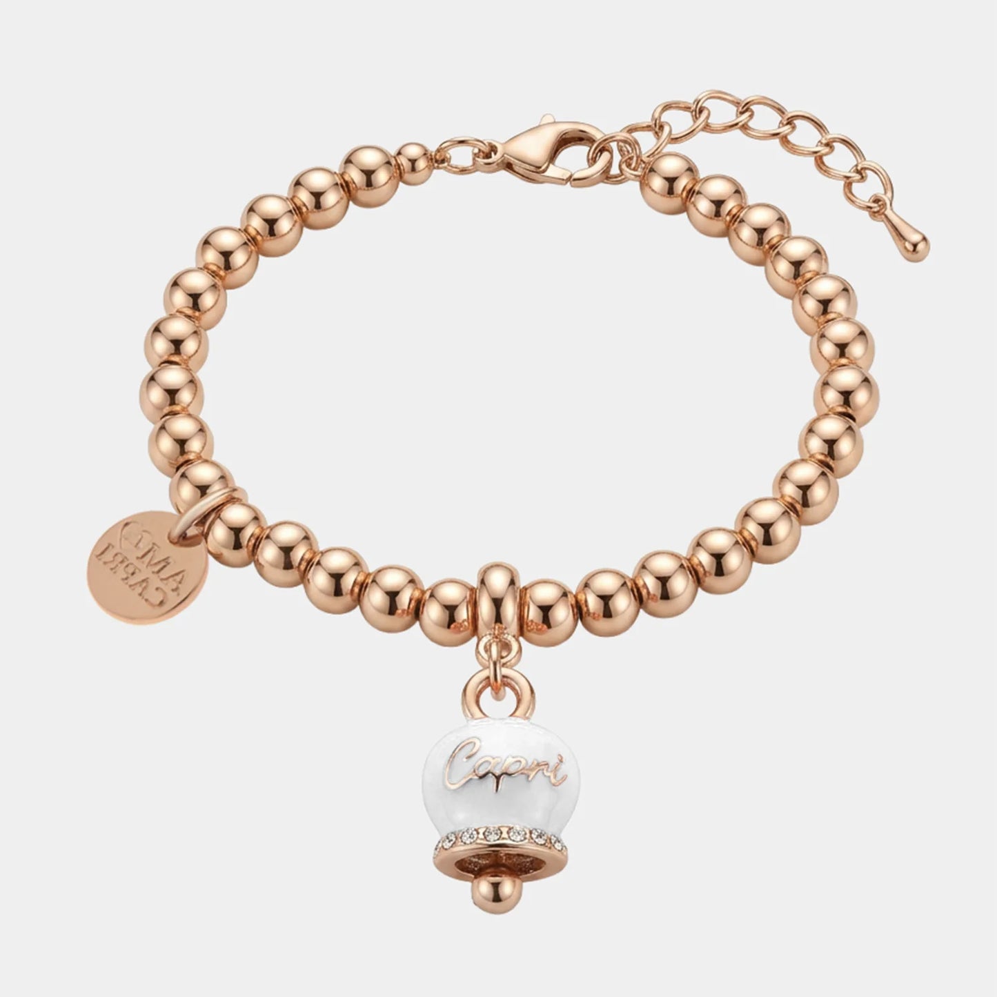 AMO CAPRI - BRACCIALE IN METALLO ROSE' CAMPANELLA BIANCA SCRITTA CAPRI