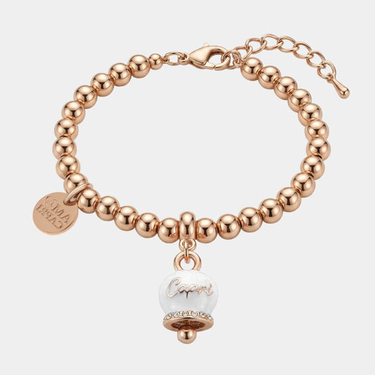 AMO CAPRI - BRACCIALE IN METALLO ROSE' CAMPANELLA BIANCA SCRITTA CAPRI