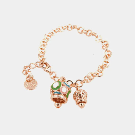 AMO CAPRI - BRACCIALE IN METALLO ROSE' CON CAMPANELLA GRANDE MULTICOLOR E PICCOLA A CUORI