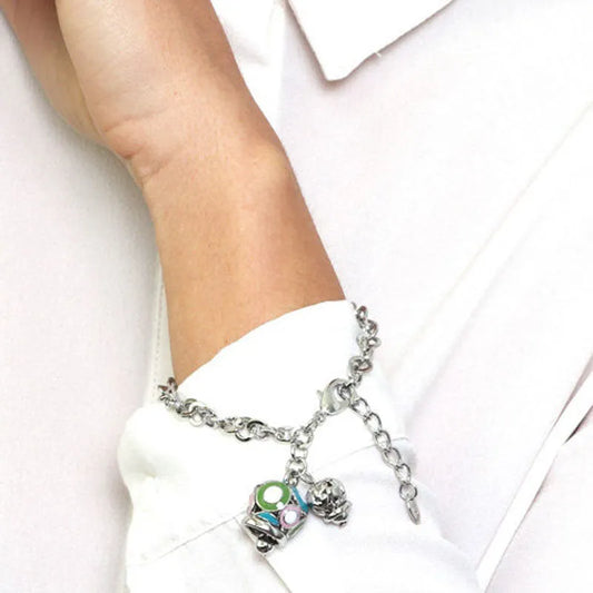 AMO CAPRI - BRACCIALE IN METALLO CON CAMPANELLA GRANDE MULTICOLOR E PICCOLA A CUORI