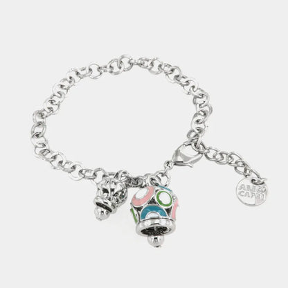 I LOVE CAPRI - METAL BRACELET WITH LARGE MULTICOLOR BELL AND SMALL HEART BELL