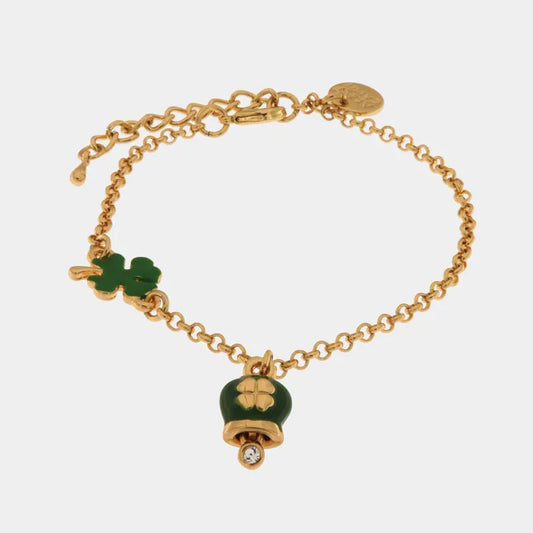 AMO CAPRI - BRACCIALE IN METALLO CON CAMPANELLA VERDE E QUADRIFOGLIO