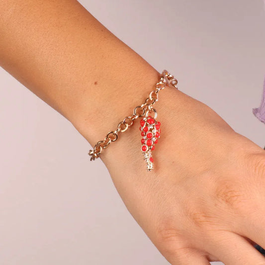 AMO NAPOLI - BRACCIALE IN METALLO CORNO POIS ROSSI