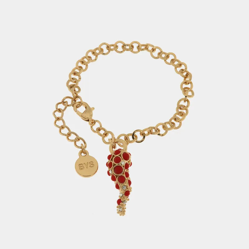 I LOVE NAPLES - METAL BRACELET WITH RED POLKA DOT HORN